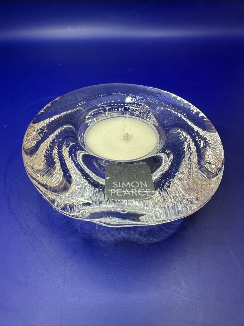 Simon Pearce Clear Glass Signed Rippled Thetford Art Glass Tealight Holder.